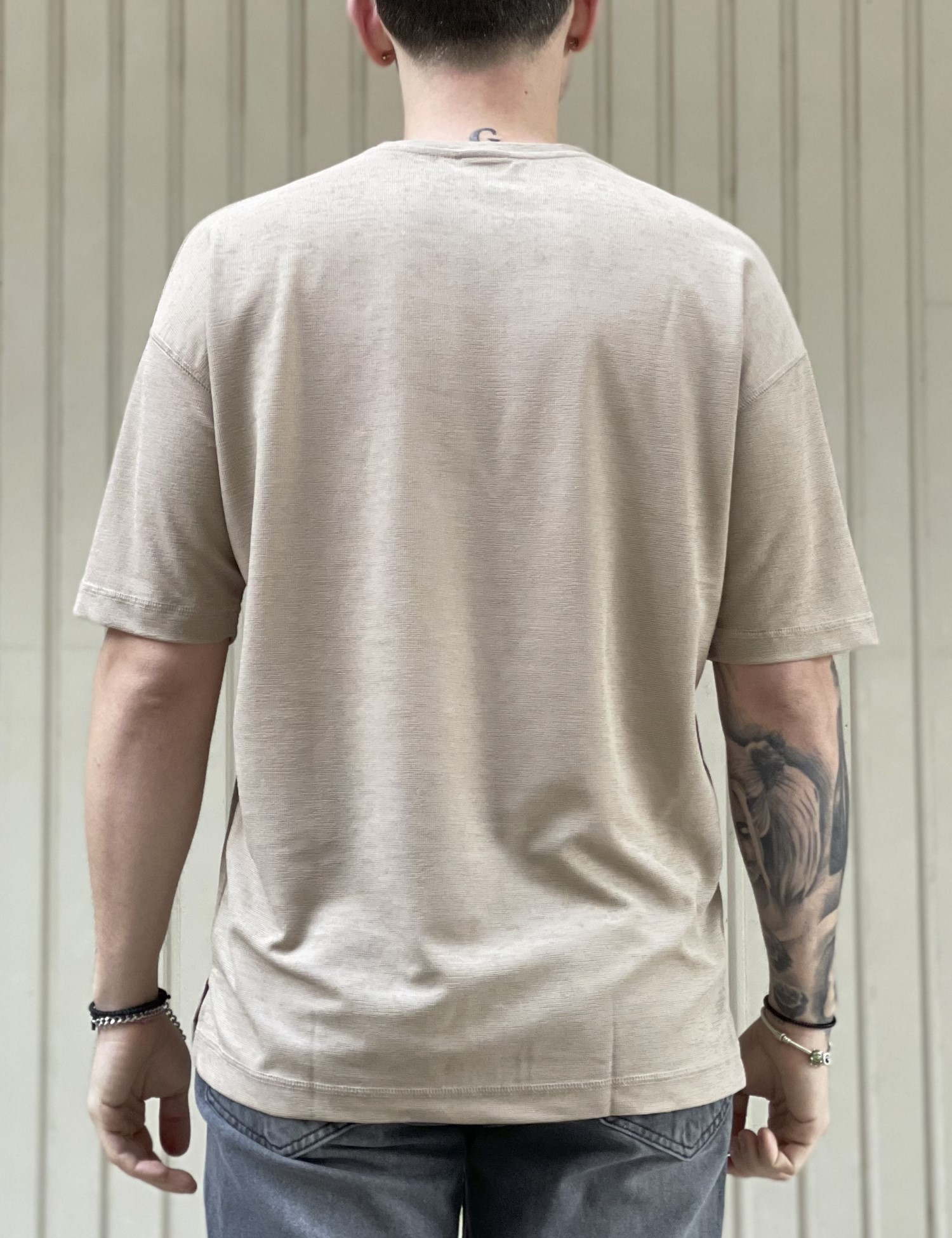 Ανδρική μπεζ κοντομάνικη μπλούζα Oversized TST2030B φωτογραφία